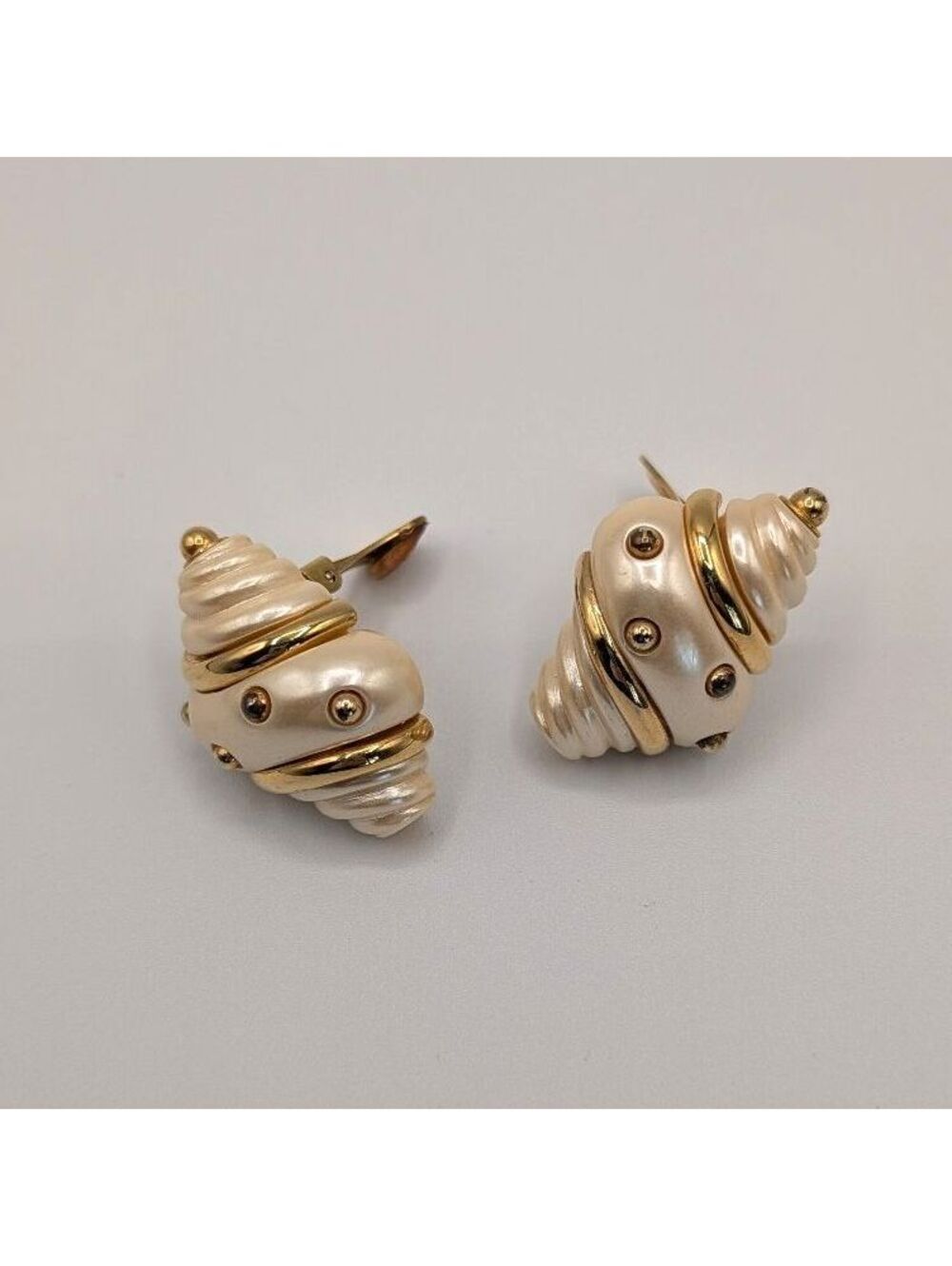Vintage KJL Gold Tone and Faux Pearl Clip-On Earrings